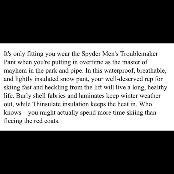 Spyder Mens Troublemaker Ski Snowboard Pants - Picture 3 of 5